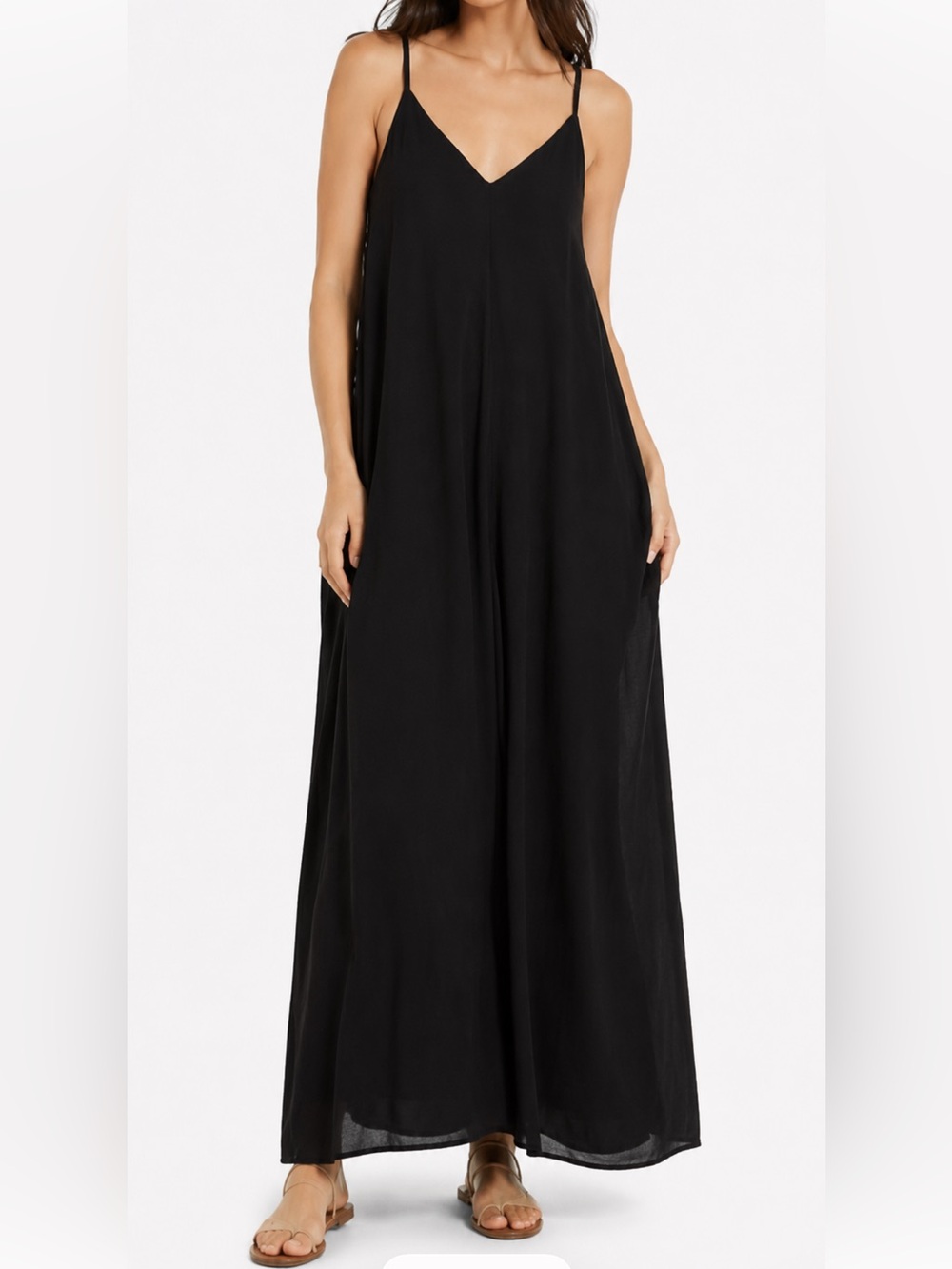 lovestitch Black Maxi Sleeveless Dress with Deep V-Neck | Adjustable Straps